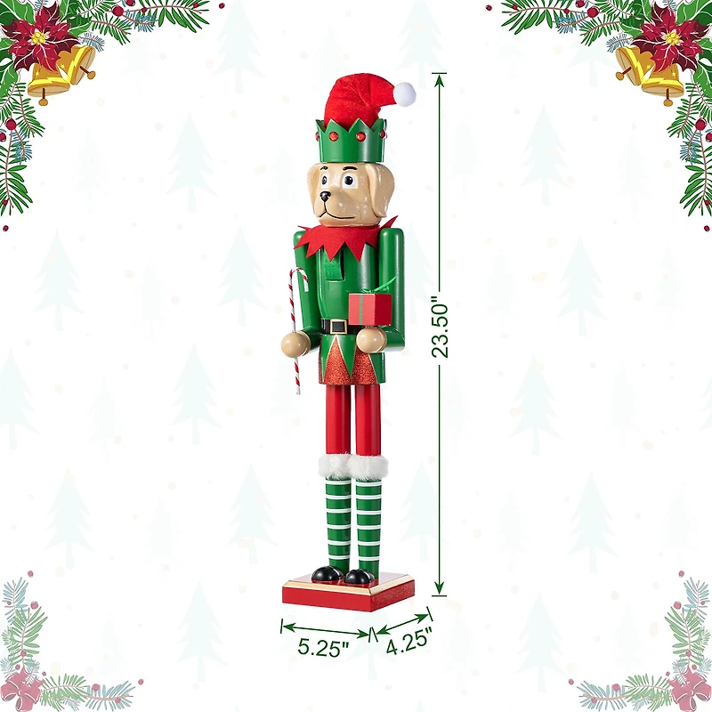Glitzhome 24"H Wooden Christmas Dog Wood Christmas Nutcracker