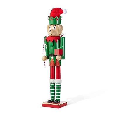 Glitzhome 24"H Wooden Christmas Dog Wood Christmas Nutcracker