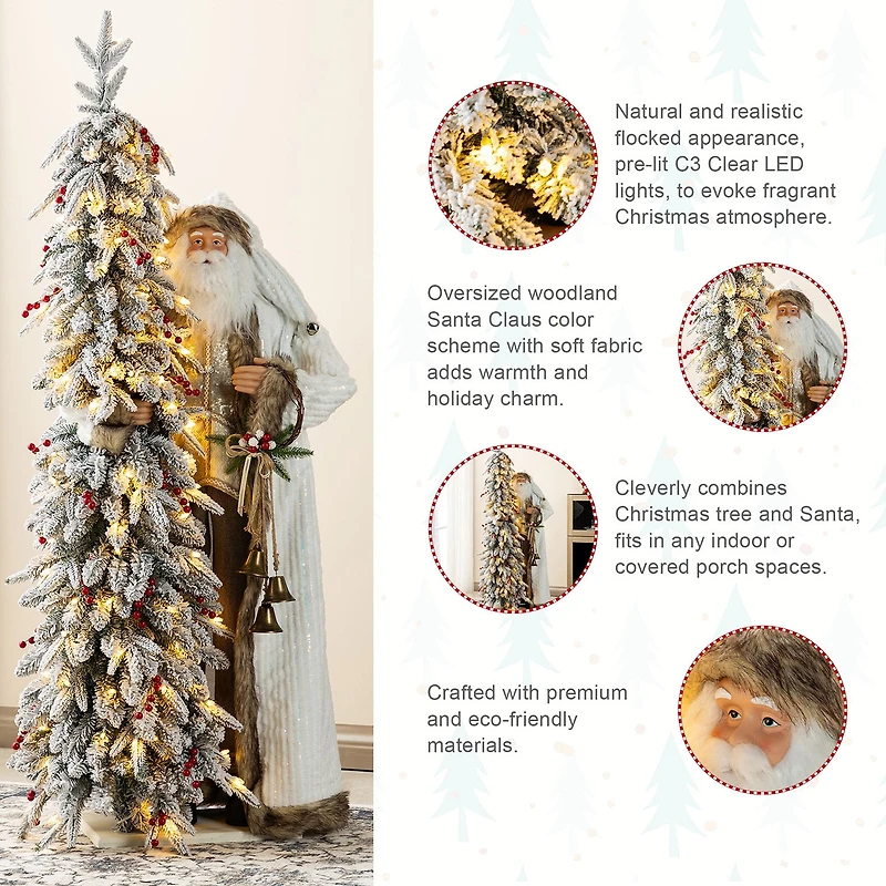 Glitzhome 4ft Oversized Christmas Woodland Santa Christmas Figurine