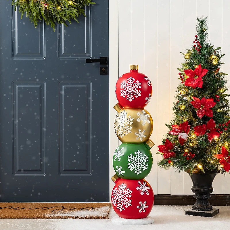 Glitzhome 37"H Christmas Resin Stacked Ornament Porch Christmas Tabletop Decor
