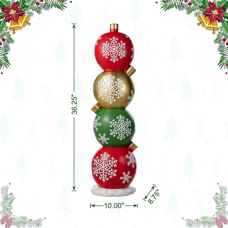 Glitzhome 37"H Christmas Resin Stacked Ornament Porch Christmas Tabletop Decor