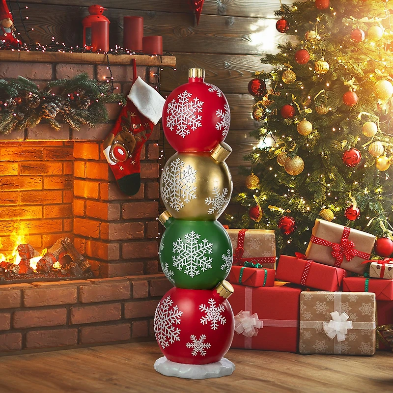 Glitzhome 37"H Christmas Resin Stacked Ornament Porch Christmas Tabletop Decor