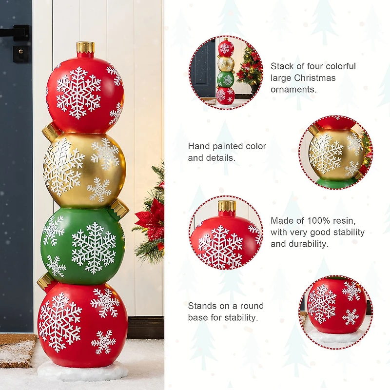 Glitzhome 37"H Christmas Resin Stacked Ornament Porch Christmas Tabletop Decor