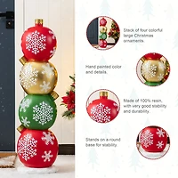 Glitzhome 37"H Christmas Resin Stacked Ornament Porch Christmas Tabletop Decor