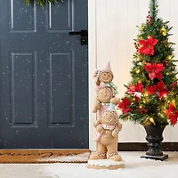 Glitzhome 30"H Christmas Macaron Pink Resin Stacked Gingerbread Man Christmas Tabletop Decor