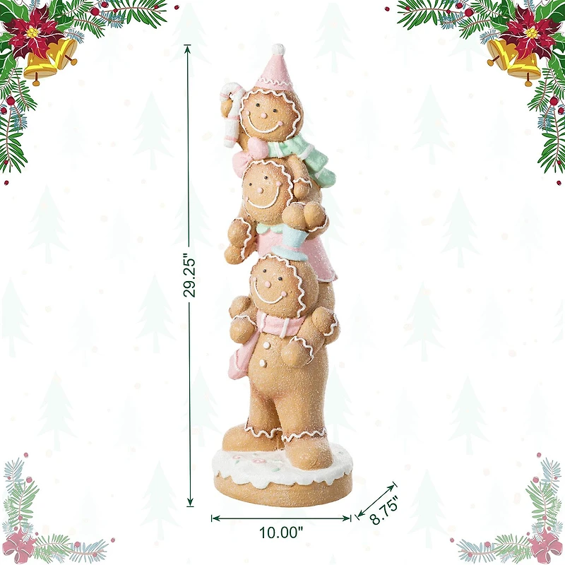 Glitzhome 30"H Christmas Macaron Pink Resin Stacked Gingerbread Man Christmas Tabletop Decor