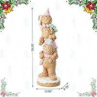 Glitzhome 30"H Christmas Macaron Pink Resin Stacked Gingerbread Man Christmas Tabletop Decor