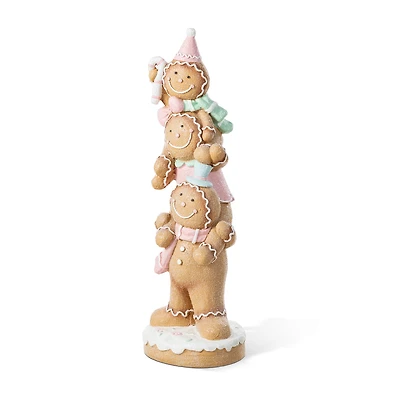 Glitzhome 30"H Christmas Macaron Pink Resin Stacked Gingerbread Man Christmas Tabletop Decor