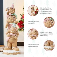 Glitzhome 30"H Christmas Macaron Pink Resin Stacked Gingerbread Man Christmas Tabletop Decor