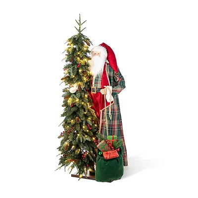 Glitzhome 4ft Oversized Christmas Woodland Santa Christmas Figurine