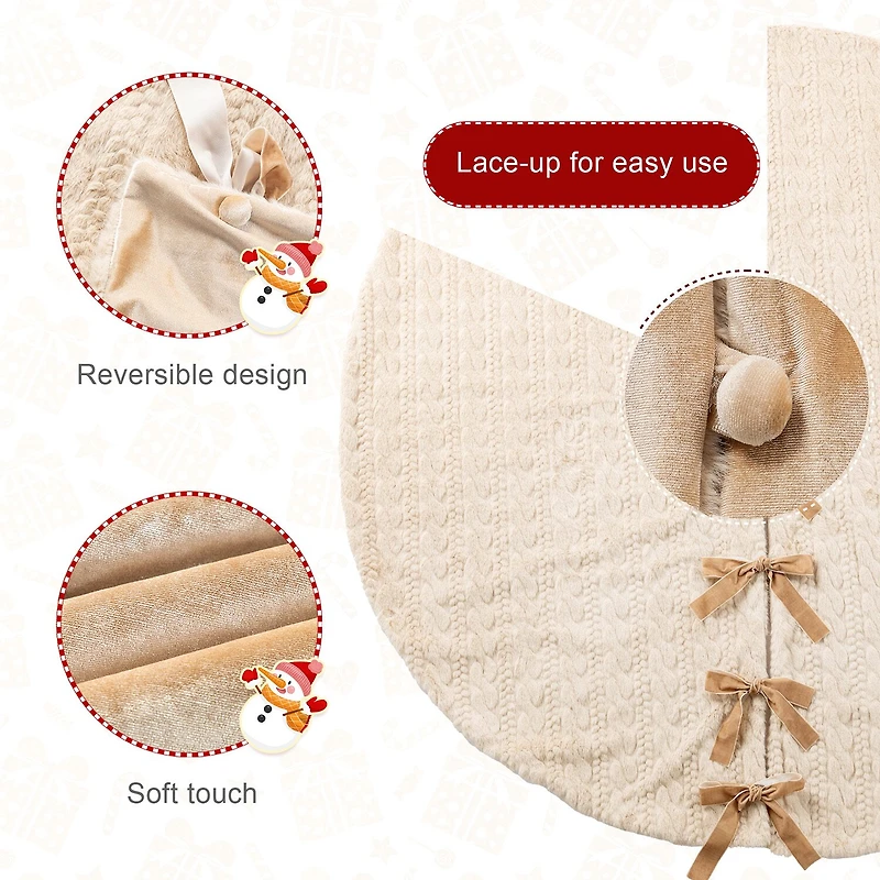Glitzhome 60"D Deluxe Reversible Milk Coffee Twisted Faux Marten Fur/Korean Fleece Christmas Tree Skirt