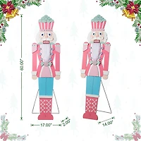 Glitzhome 60"H Christmas Wooden Pink Nutcracker Christmas Porch Sign