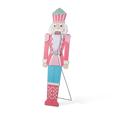 Glitzhome 60"H Christmas Wooden Pink Nutcracker Christmas Porch Sign