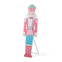 Glitzhome 60"H Christmas Wooden Pink Nutcracker Christmas Porch Sign