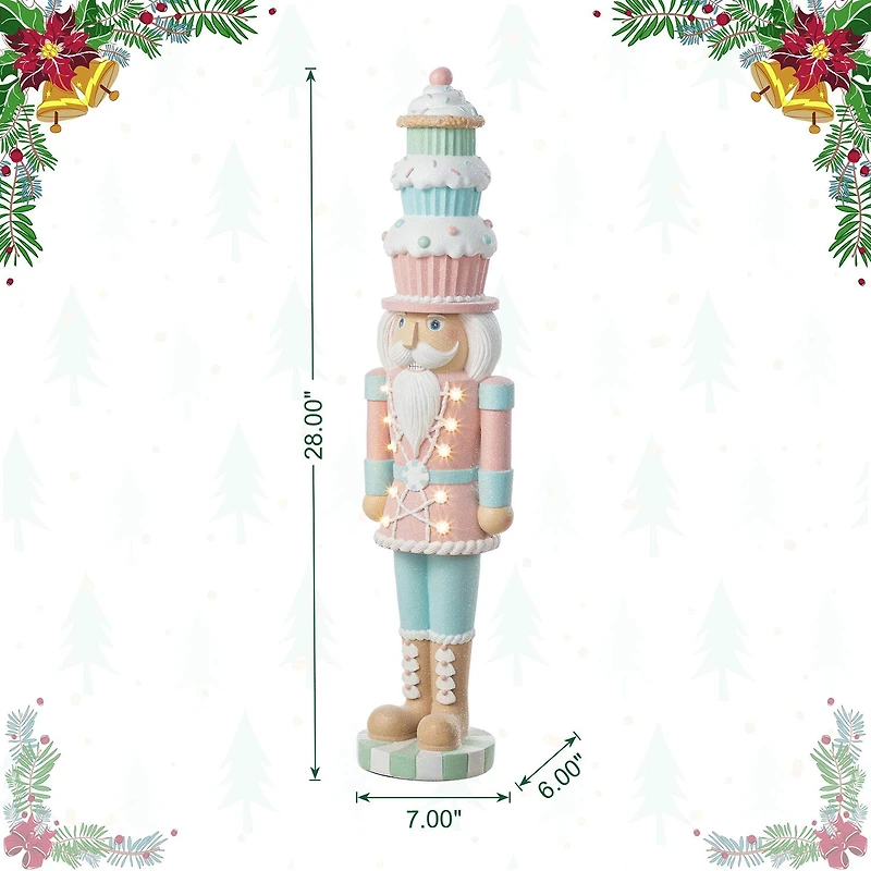 Glitzhome 28"H Lighted Macaron Pink And Blue Resin Christmas Cupcake Christmas Tabletop Decor