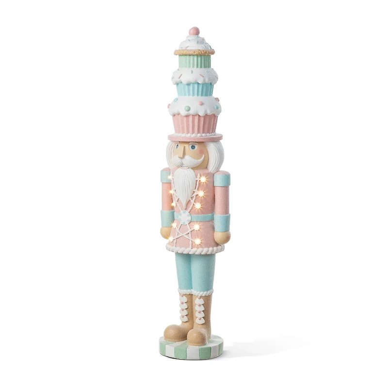 Glitzhome 28"H Lighted Macaron Pink And Blue Resin Christmas Cupcake Christmas Tabletop Decor