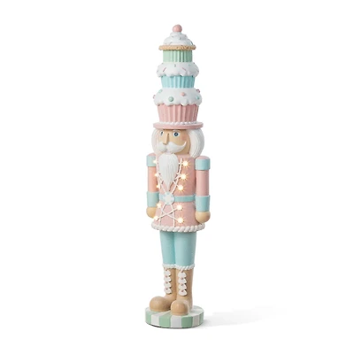 Glitzhome 28"H Lighted Macaron Pink And Blue Resin Christmas Cupcake Christmas Tabletop Decor
