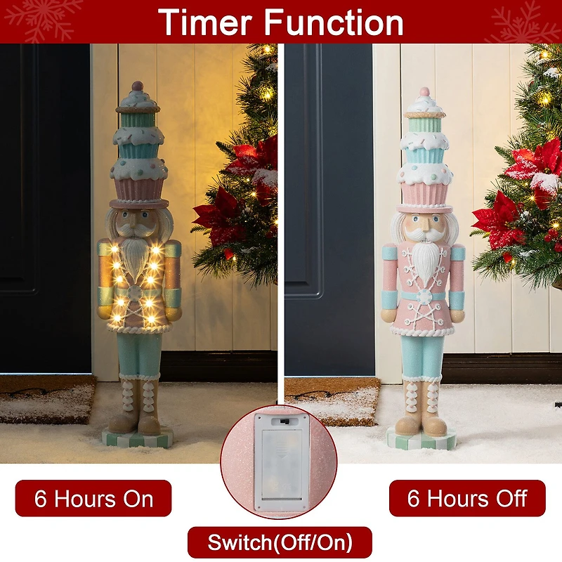 Glitzhome 28"H Lighted Macaron Pink And Blue Resin Christmas Cupcake Christmas Tabletop Decor