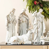 Glitzhome Ivory/Gold Resin Nativity Figurine Nativity Set
