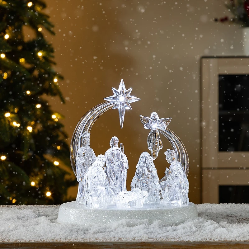 Glitzhome 9"L Christmas Lighted Acrylic Tabletop Nativity Scene Figurine Christmas Tabletop Decor