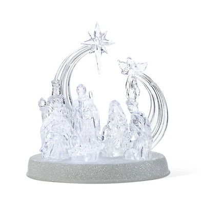Glitzhome 9"L Christmas Lighted Acrylic Tabletop Nativity Scene Figurine Christmas Tabletop Decor