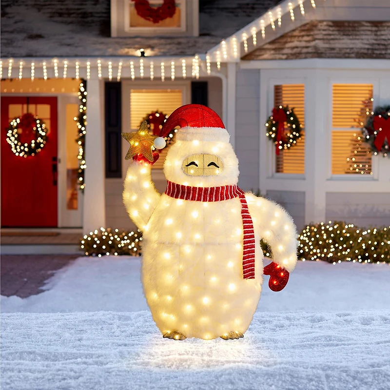 Glitzhome 42"H Lighted Christmas 3d Fabric Yeti Outdoor Christmas Tabletop Decor