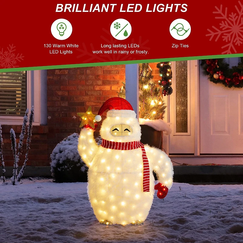 Glitzhome 42"H Lighted Christmas 3d Fabric Yeti Outdoor Christmas Tabletop Decor