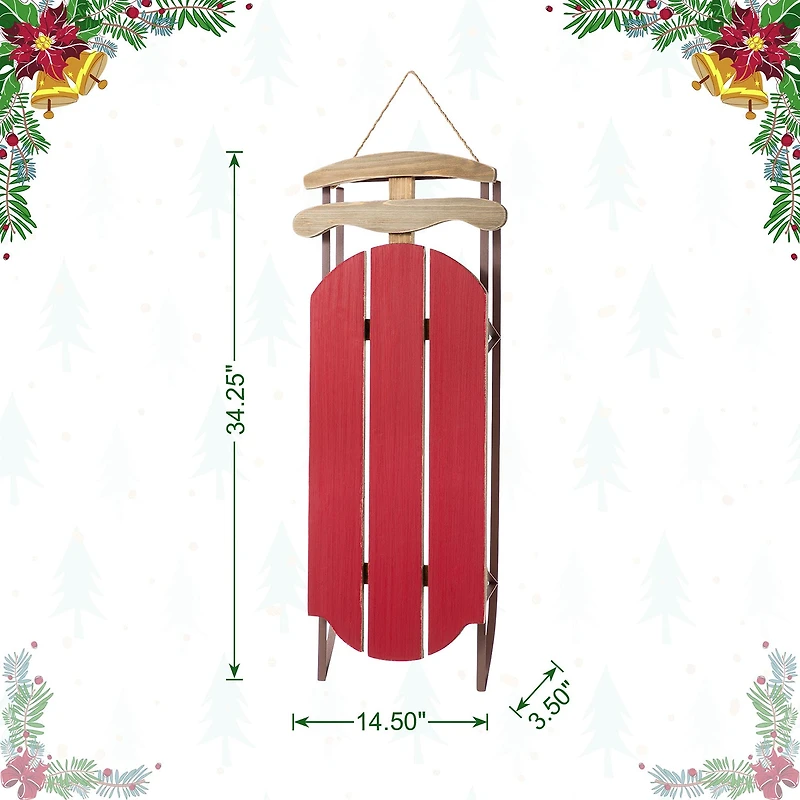 Glitzhome 35"H Wooden Red Christmas Christmas Porch Sign