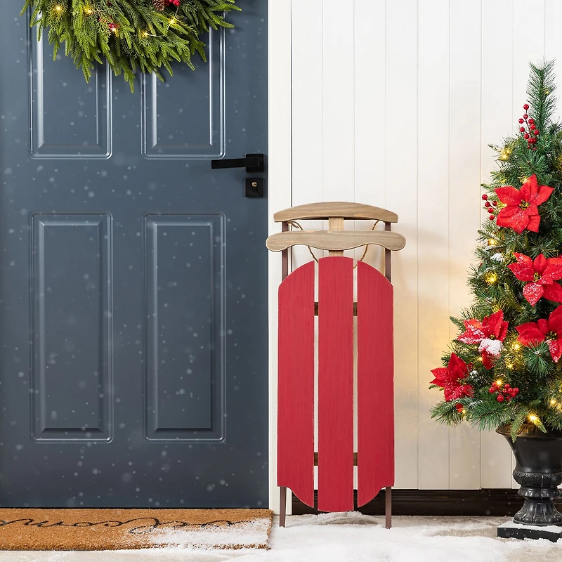 Glitzhome 35"H Wooden Red Christmas Christmas Porch Sign