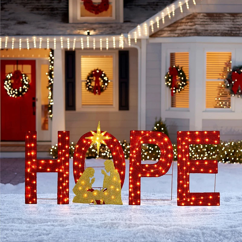 Glitzhome Lighted Christmas Fabric Nativity Hope Outdoor Christmas Tabletop Decor
