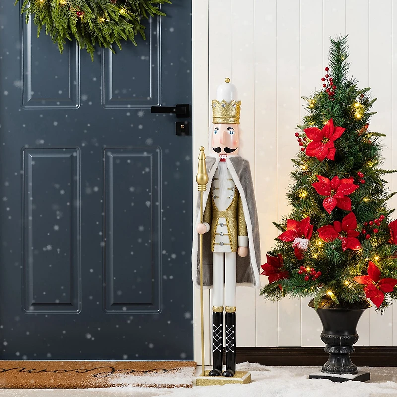 Glitzhome 42"H Wooden Christmas Gold Dressed King Wood Christmas Nutcracker