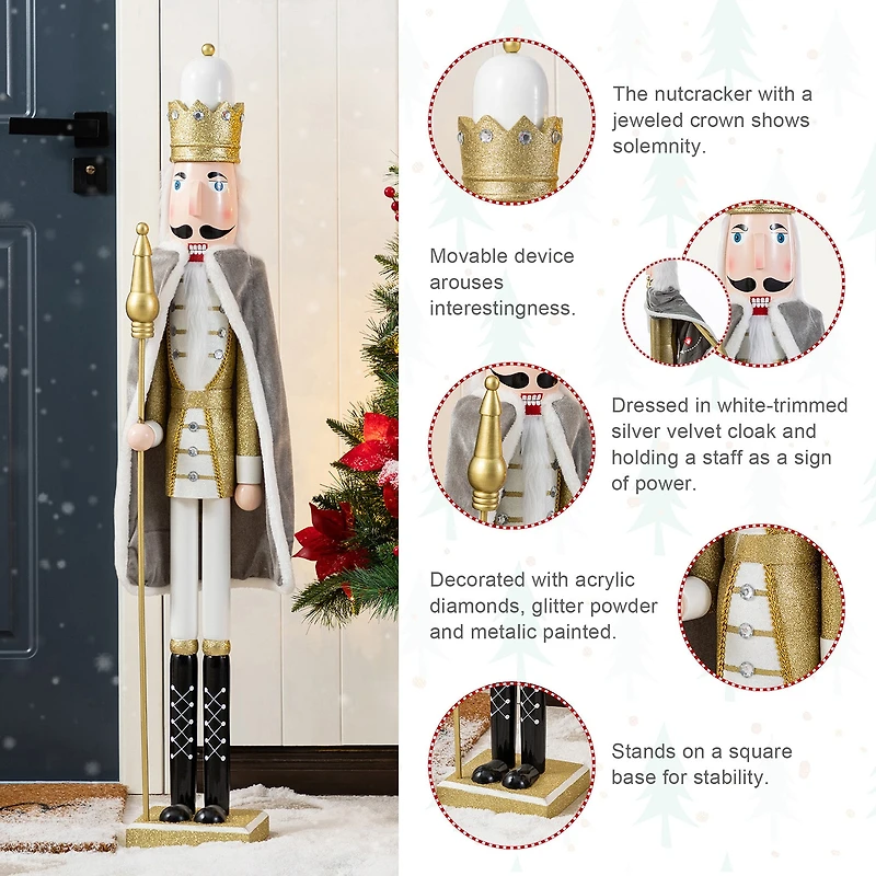 Glitzhome 42"H Wooden Christmas Gold Dressed King Wood Christmas Nutcracker