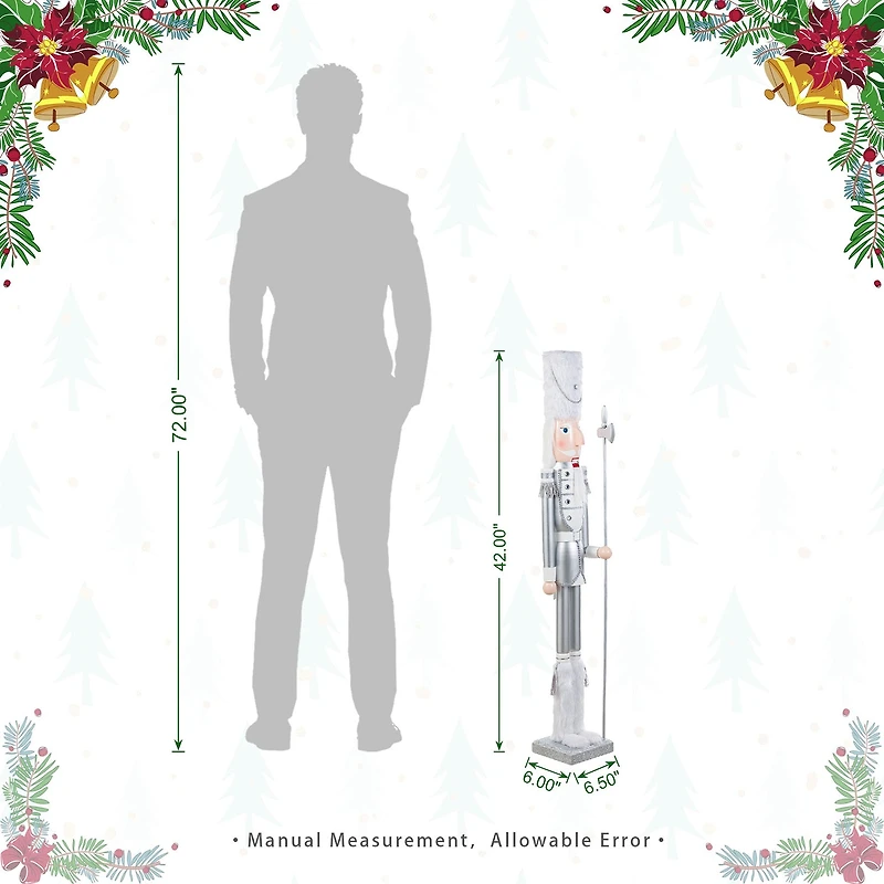 Glitzhome 42"H Wooden Christmas Silver Dressed Soldier Wood Christmas Nutcracker