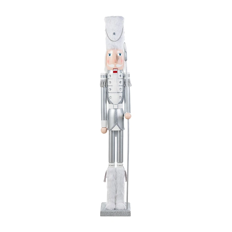 Glitzhome 42"H Wooden Christmas Silver Dressed Soldier Wood Christmas Nutcracker