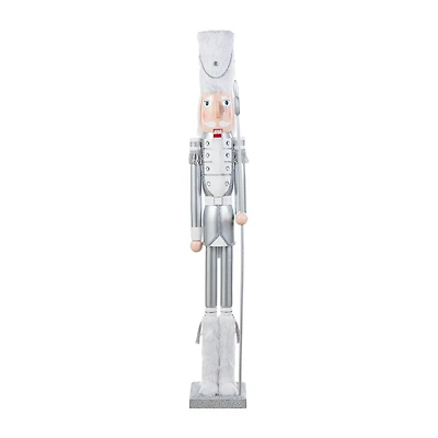 Glitzhome 42"H Wooden Christmas Silver Dressed Soldier Wood Christmas Nutcracker