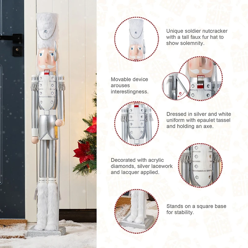 Glitzhome 42"H Wooden Christmas Silver Dressed Soldier Wood Christmas Nutcracker