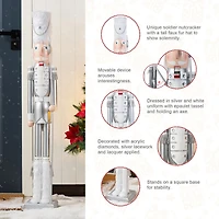 Glitzhome 42"H Wooden Christmas Silver Dressed Soldier Wood Christmas Nutcracker