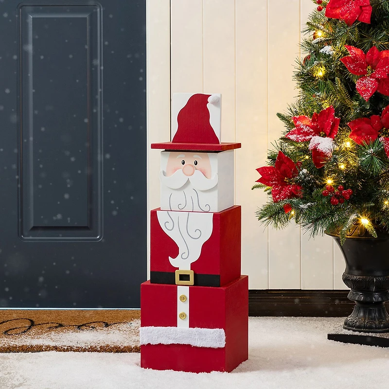 Glitzhome 25"H Christmas Santa And Nutcracker Wood Reversible Boxed Christmas Porch Sign