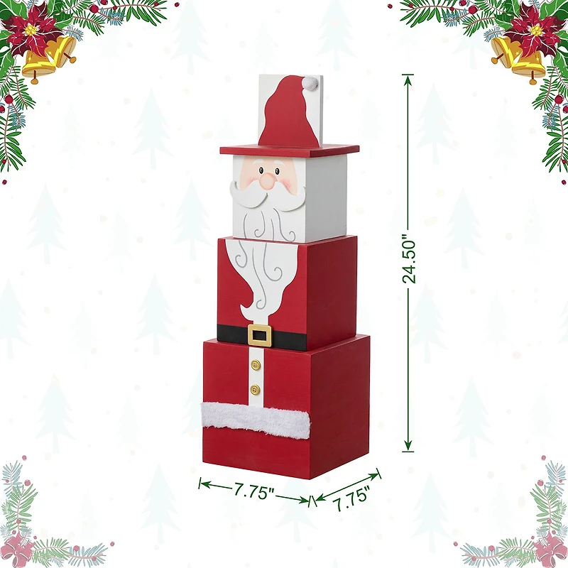 Glitzhome 25"H Christmas Santa And Nutcracker Wood Reversible Boxed Christmas Porch Sign