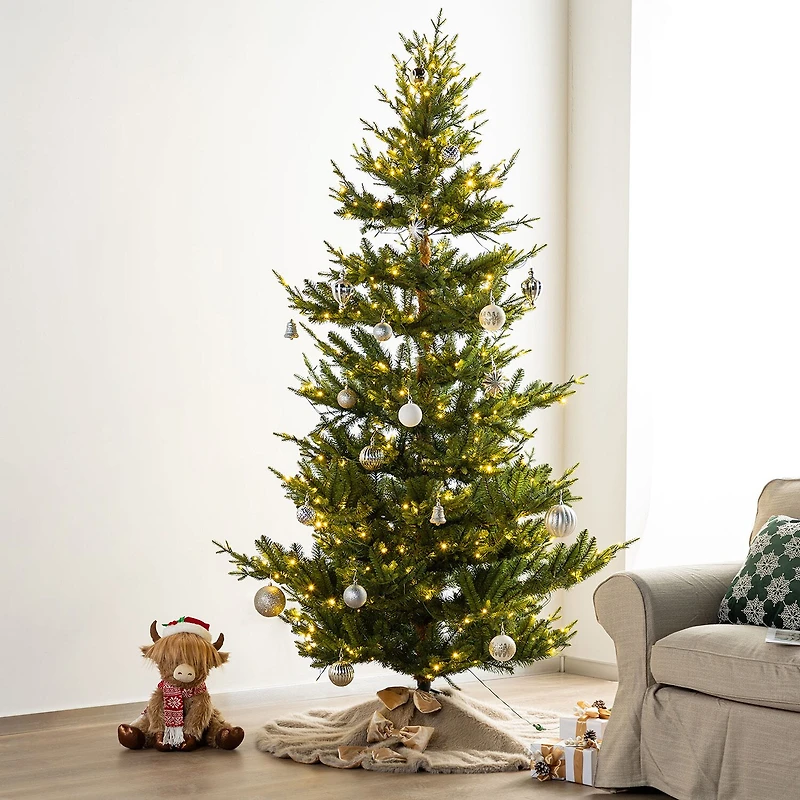 Glitzhome 48"D Reversible Faux Fox Fur/Korean Fleece Christmas Tree Skirt