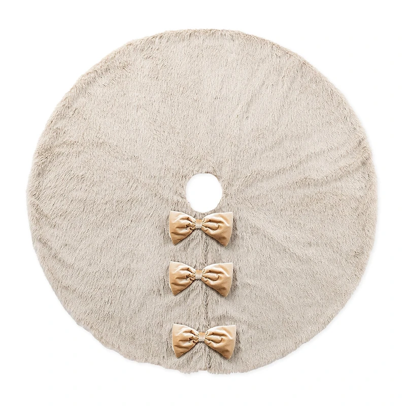 Glitzhome 48"D Reversible Faux Fox Fur/Korean Fleece Christmas Tree Skirt