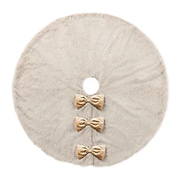 Glitzhome 48"D Reversible Faux Fox Fur/Korean Fleece Christmas Tree Skirt