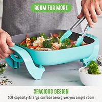 GreenLife 12" 5QT Square Electric Skillet, Glass Vented Lid, Ceramic PFAS-Free Nonstick Coated Interior, Adjustable Temperature Control, Cool Touch Handles, Quick Even Heating, Scratch Resistant