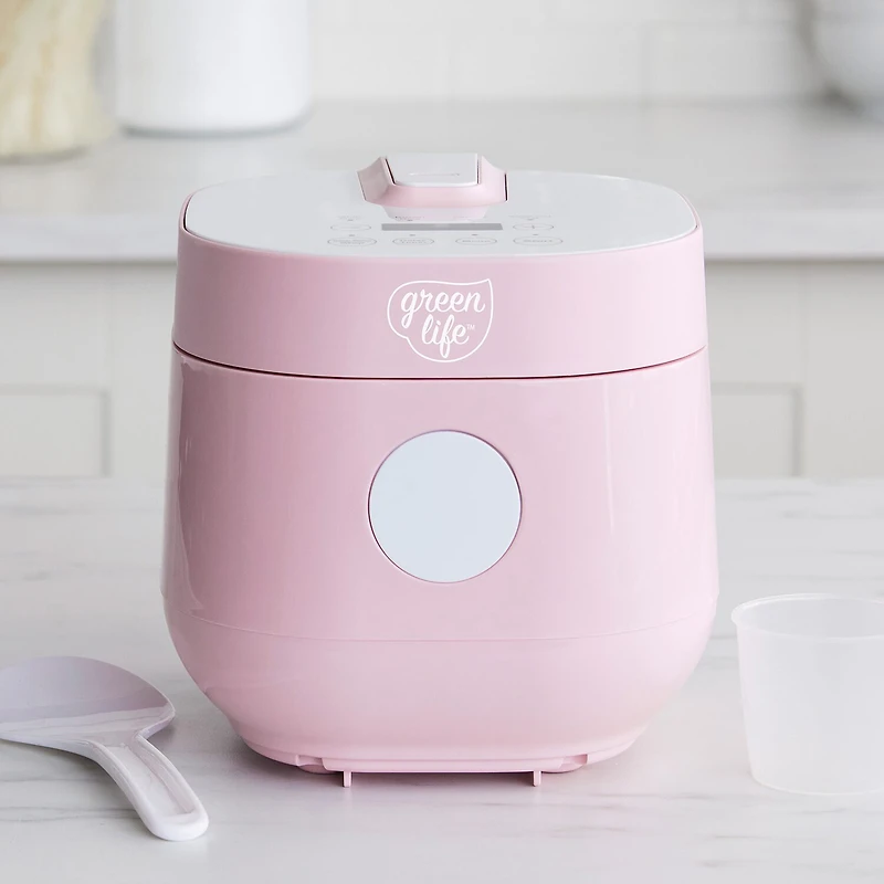 GreenLife Healthy Ceramic Nonstick 4-Cup Rice Cooker, PFAS-Free, Dishwasher Safe Parts