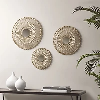 Madison Park Ella Round Natural Fiber And Mirror 3-pc. Wall Art Set