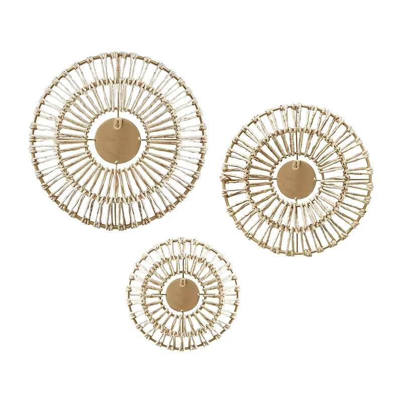 Madison Park Ella Round Natural Fiber And Mirror 3-pc. Wall Art Set