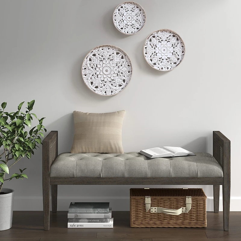 Madison Park Medallion White Floral Carved Wood 3-pc. Framed Wall Art Set