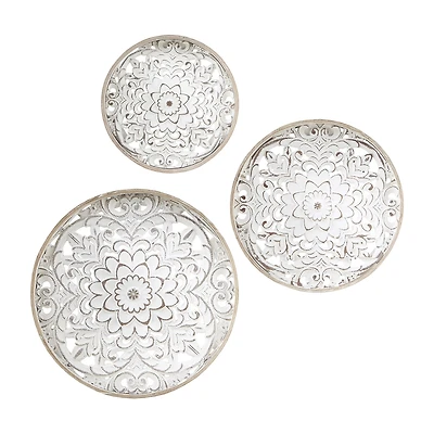 Madison Park Medallion White Floral Carved Wood 3-pc. Framed Wall Art Set