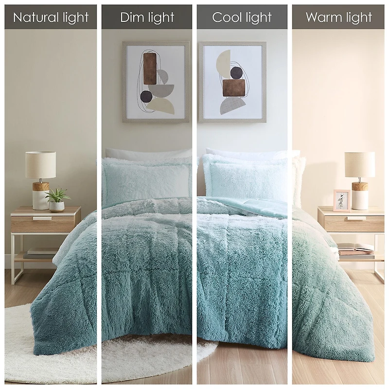 Intelligent Design Ella Ombre Shaggy Long Faux Fur Comforter Set