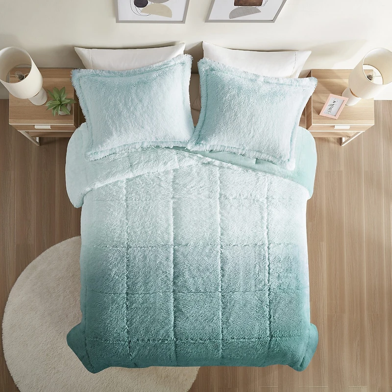 Intelligent Design Ella Ombre Shaggy Long Faux Fur Comforter Set